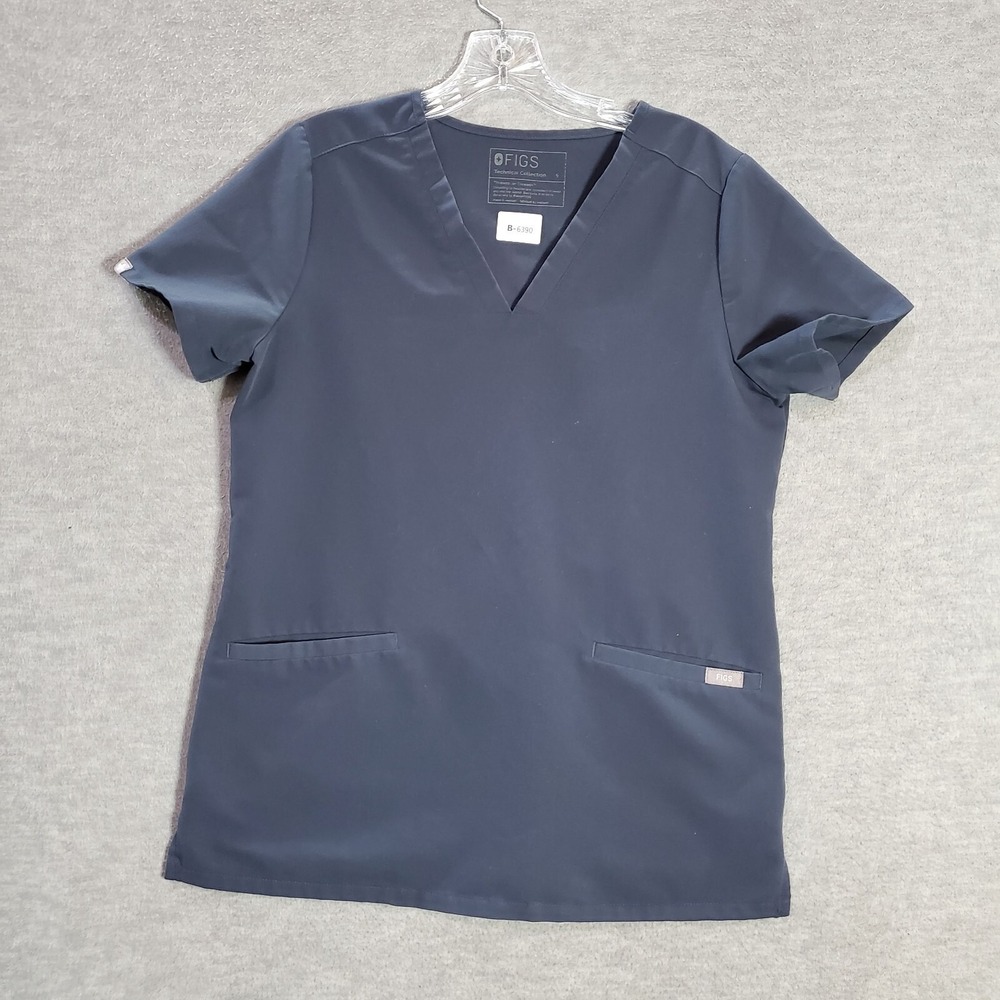 Figs Women Scrub Top S Blue Casma‎ Three Pocket Short Sleeve V Neck